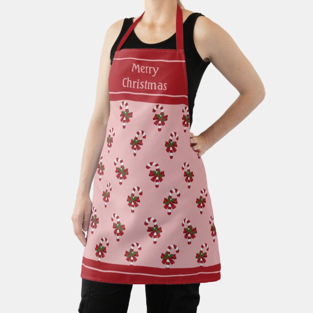 Red And White Christmas Candy Cane Pattern On Pink Apron (Insitu)