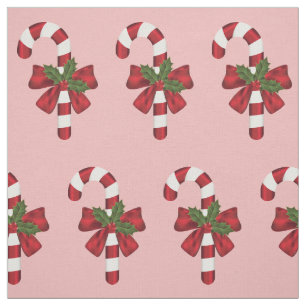 Red And White Christmas Candy Cane Pattern On Pink Fabric