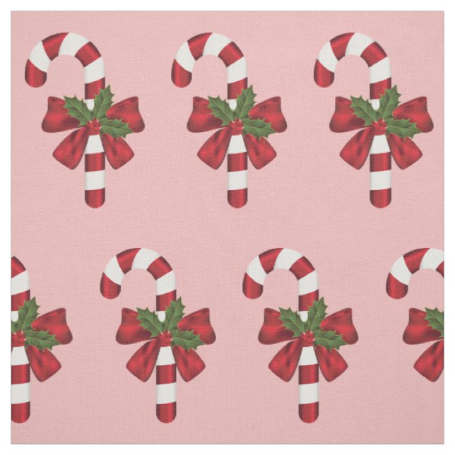 Red And White Christmas Candy Cane Pattern On Pink Fabric (Swatch)