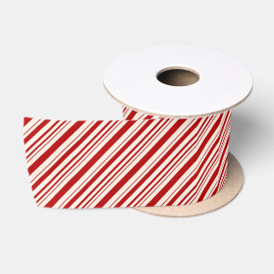 Red and White Christmas Candy Cane Striped Pattern Satin Ribbon