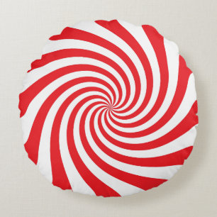 Red and White Christmas Candy Round Pillow
