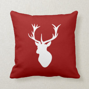 Red and White Christmas Deer Stag Head Throw Pillow