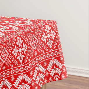 Red and White Christmas Fair Isle Pattern Tablecloth