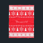 Red and White Christmas Fleece Blanket<br><div class="desc">Christmas design with white snowflakes,  snowmen,  stars and stripes on a red background and a text.</div>