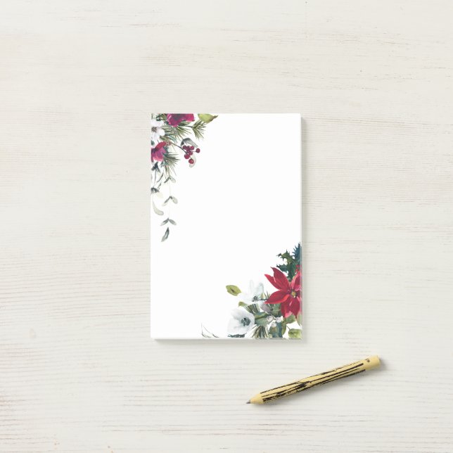 Red and White Christmas Flowers Post-it Notes (On Desk)