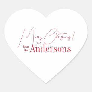 Red and White Christmas from Family Name Heart Sticker