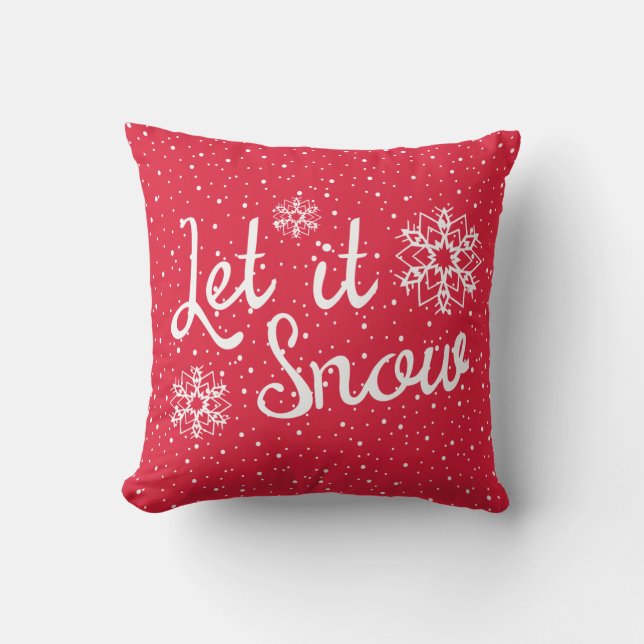 Red and White Christmas Let it Snow Holiday Quote Throw Pillow (Front)