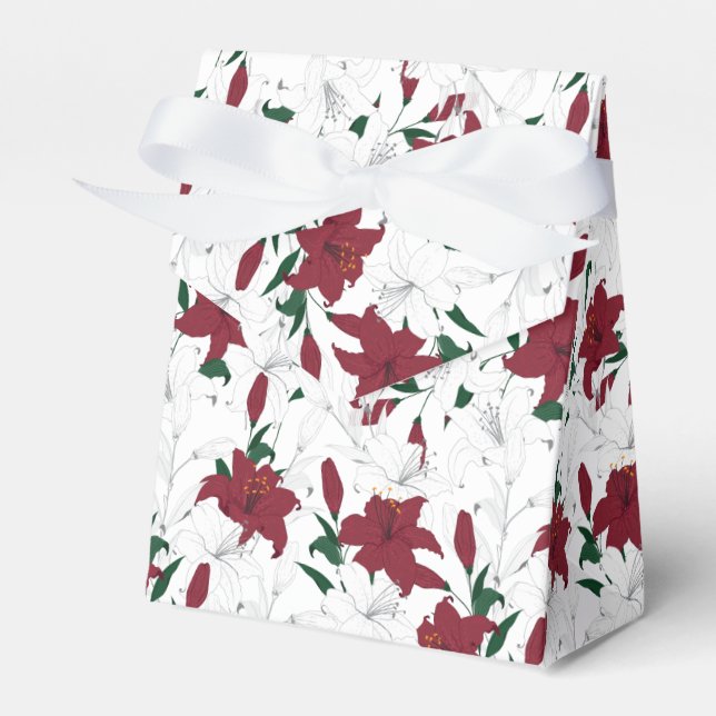 Red and White Christmas Lilies Favor Box (Front Side)