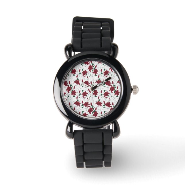 Red and White Christmas Lilies Watch (Front)