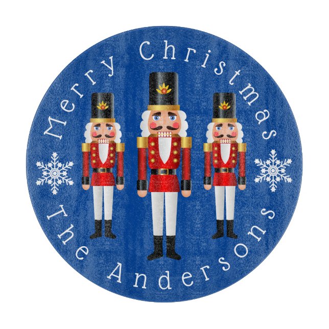 Red and White Christmas Nutcrackers Personalize Cutting Board (Front)