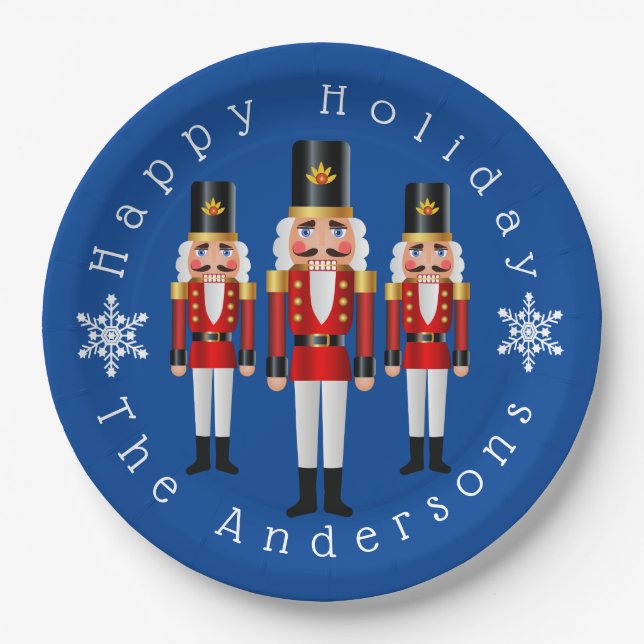 Red and White Christmas Nutcrackers Personalize Paper Plate (Front)
