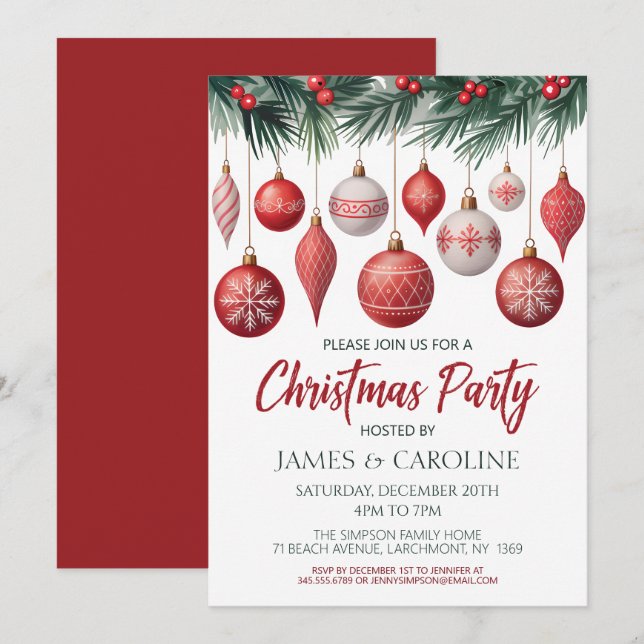 Red and White Christmas Party Invitation (Front/Back)