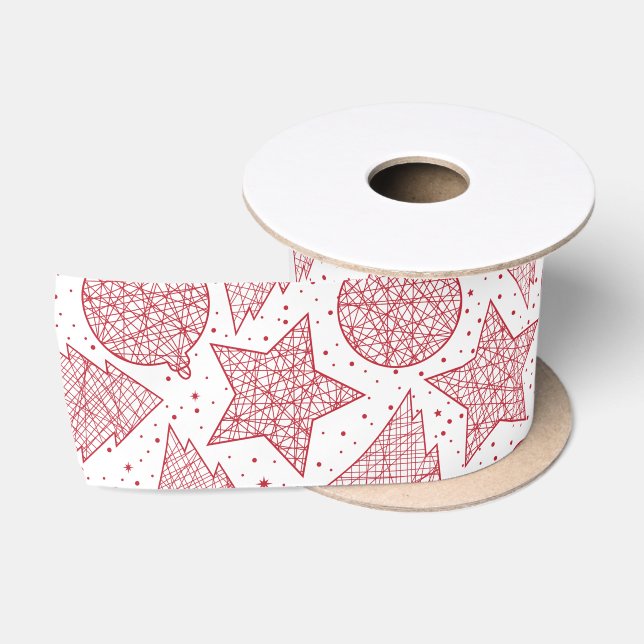 Red and White Christmas Pattern Ribbon Satin Ribbon (Spool)