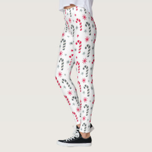 Red and White Christmas Pattern with Candy Canes Leggings