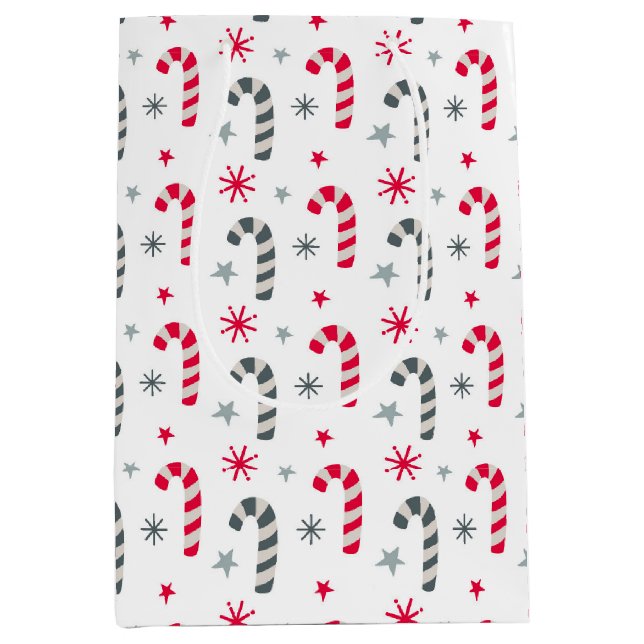 Red and White Christmas Pattern with Candy Canes Medium Gift Bag (Front)