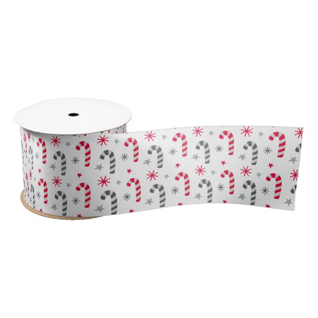 Red and White Christmas Pattern with Candy Canes Satin Ribbon (Spool)