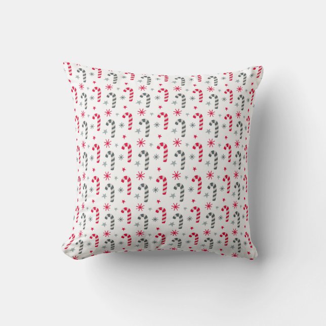 Red and White Christmas Pattern with Candy Canes Throw Pillow (Front)