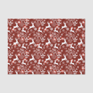 Red and white Christmas pattern with reindeer Tissue Paper