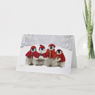 Red and White Christmas Penguins Design Holiday Card
