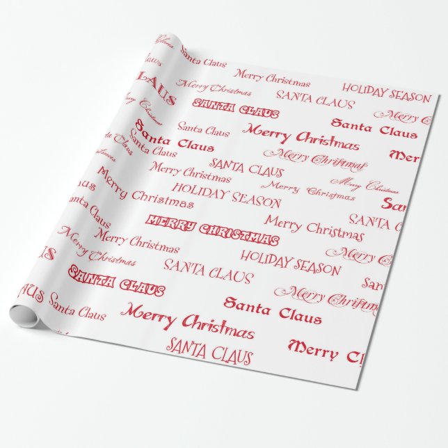 Red and White Christmas Script Wrapping Paper (Unrolled)