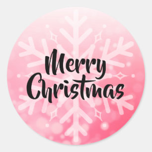 Red and White Christmas Snowflake Classic Round Sticker
