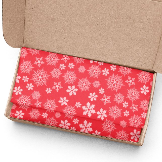 Red and White Christmas Snowflake Pattern Tissue Paper (Red and white snowflake pattern tissue paper.)