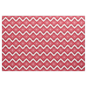 Red and White Christmas Snowflakes Chevron Pattern Fabric