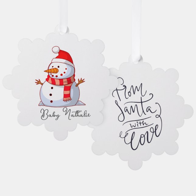 Red and White Christmas Snowman from Santa Ornament Card (Front/Back)