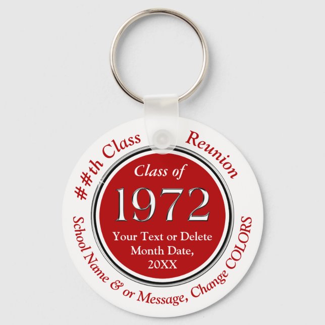 Red and White, Class of 1972 Class Reunion Favours Keychain (Front)