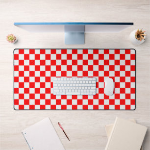 Red and White Classic Chequerboard by STaylor Desk Mat