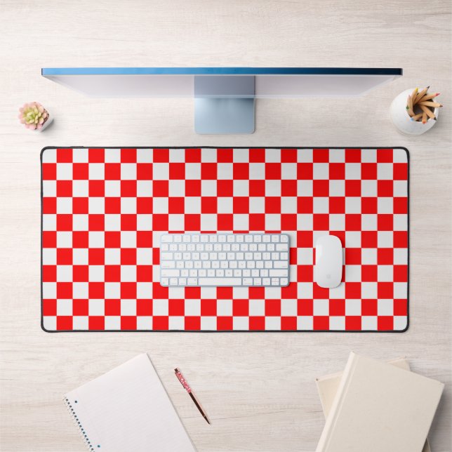 Red and White Classic Chequerboard by STaylor Desk Mat (Office 1)