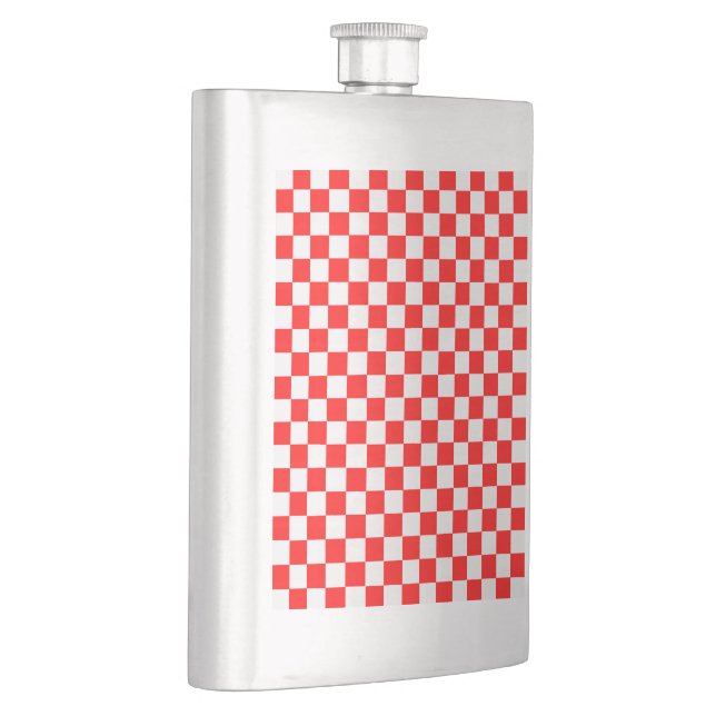 Red And White Classic Chequerboard by STaylor Hip Flask (Right)