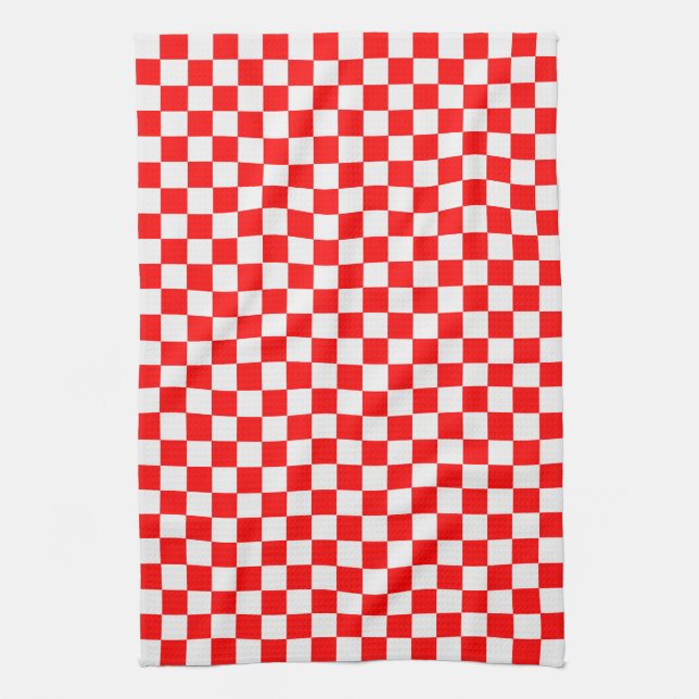 Red And White Classic Chequerboard by STaylor Kitchen Towel (Vertical)