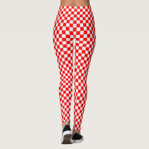 Red And White Classic Chequerboard by STaylor Leggings