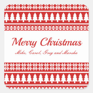 Red And White Classic Christmas Custom Holiday Square Sticker