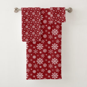 Red And White Classic Christmas Snowflake Pattern Bath Towel Set