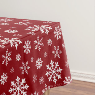 Red And White Classic Holiday Snowflake Pattern Tablecloth