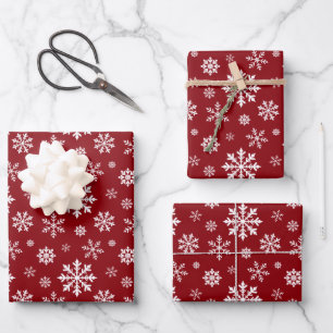 Red And White Classic Holiday Snowflake Pattern Wrapping Paper Sheet
