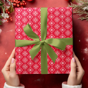 Red and White Classic Snowflake Pattern Wrapping Paper