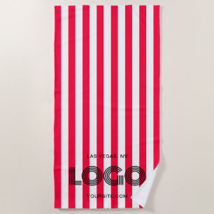 Red and White Classic Stripe Logo Beach Towel