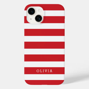Red and White Classic Stripes Monogram Case-Mate iPhone 14 Case
