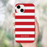 Red and White Classic Stripes Monogram Case-Mate iPhone 14 Case<br><div class="desc">Simple chic and classy horizontal stripe patterned case personalized with your monogram initials or name. Click Customize It to change text fonts and colours to create your own unique one of a kind design. Adorable custom gifts!</div>