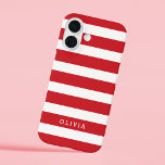 Red and White Classic Stripes Monogram iPhone 16 Case<br><div class="desc">Protect your phone in style with this classic preppy striped iPhone case, featuring a timeless stripe pattern and a personalized name or monogram for a sophisticated touch. Choose from a variety of colours and fonts to match your aesthetic, whether you prefer bold, pastel, or neutral tones. Designed for durability and...</div>