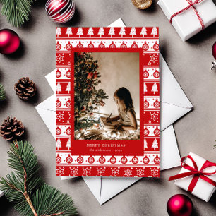 Red and White Classical Photo Holiday Card
