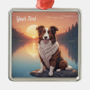Red and White Collie by Lake Metal Ornament