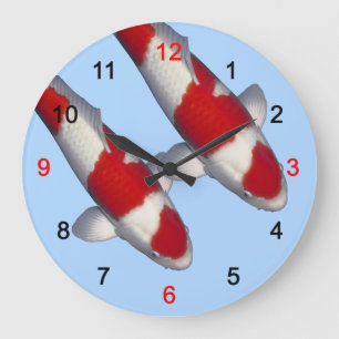 Red and White Colored Carp Wall Clock,No.12_ Large Clock
