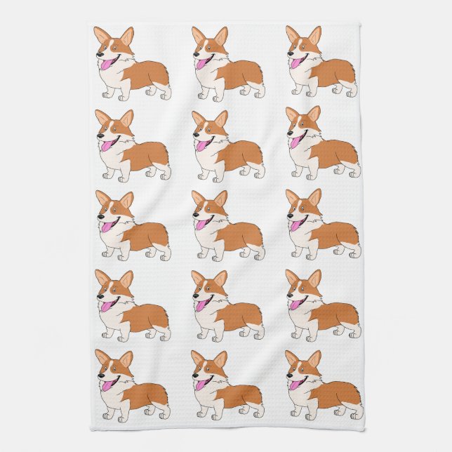 Red and white Corgis Kitchen Towel (Vertical)