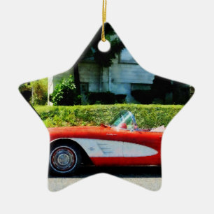 Red And White Corvette Convertible Ceramic Ornament