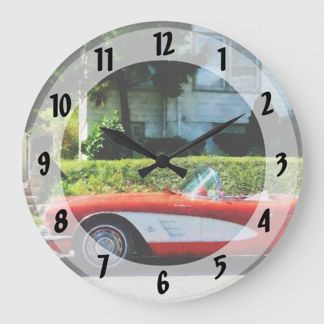 Red and White Corvette Convertible Large Clock (Front)