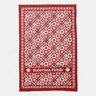 Red and White Country Classic Retro Flower Checks Kitchen Towel